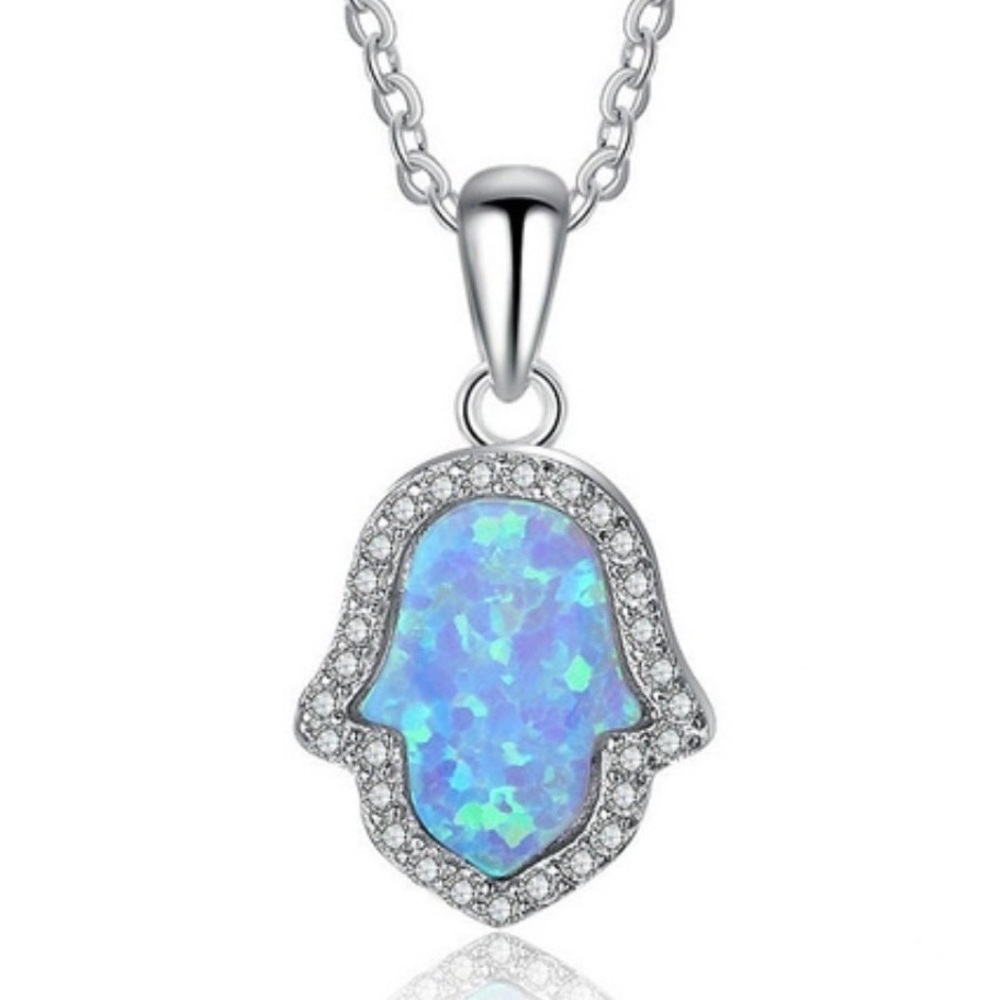 Beautiful Opal Hamsa Hand Necklace